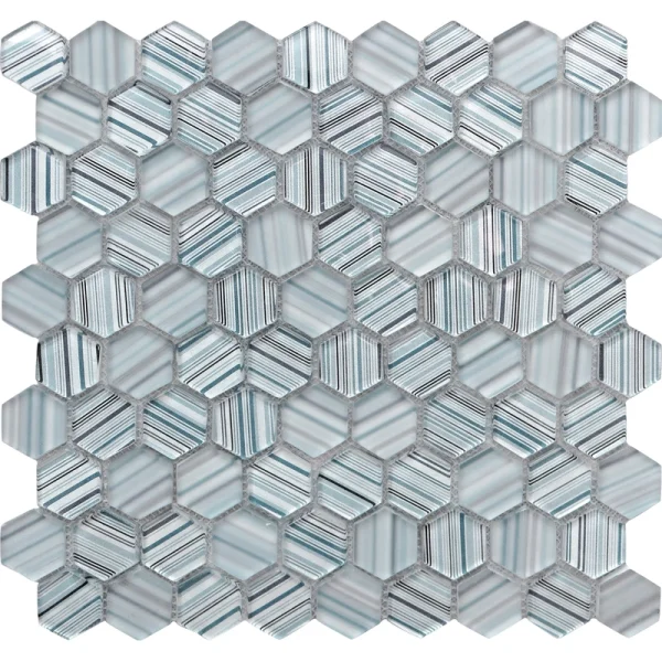 Apollo Tile (Sample) Glacier Blue and Gray 4-in x 4-in Polished Glass Honeycomb Mosaic Floor and Wall Tile