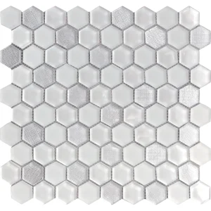 Apollo Tile (Sample) Glacier White and Gray 4-in x 4-in Polished Glass Honeycomb Mosaic Floor and Wall Tile