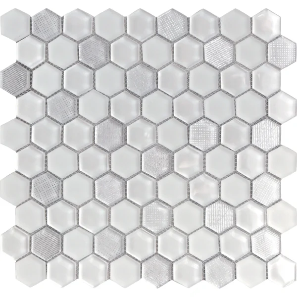 Apollo Tile (Sample) Glacier White and Gray 4-in x 4-in Polished Glass Honeycomb Mosaic Floor and Wall Tile