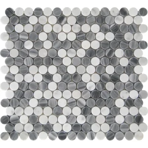 Apollo Tile (Sample) Gray, White 4-in x 4-in Polished Marble Penny Round Patterned Floor and Wall Tile