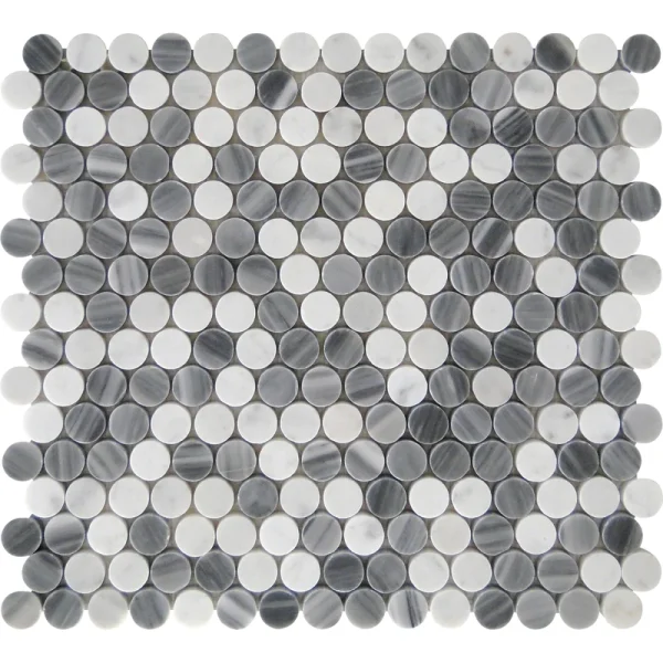 Apollo Tile (Sample) Gray, White 4-in x 4-in Polished Marble Penny Round Patterned Floor and Wall Tile