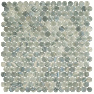 Apollo Tile (Sample) Grey, Blue 4-in x 4-in Glossy Glass Penny Round Stone Look Floor and Wall Tile