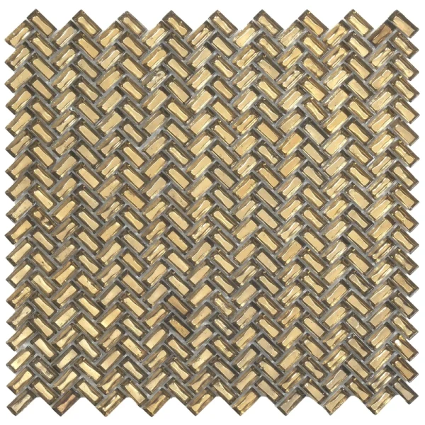 Apollo Tile (Sample) Majeste Gold 4-in x 4-in Matte Glass Herringbone Mosaic Floor and Wall Tile
