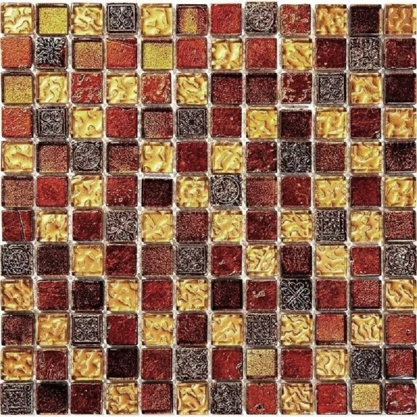 Apollo Tile (Sample) Wall Tile Mini Square Brown and Gold 4-in x 4-in Glossy Glass/Metal/Stone Marble Wall Tile