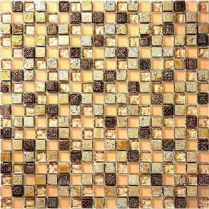 Apollo Tile (Sample) Wall Tile Mini Square Gold and Brown 4-in x 4-in Glossy Glass/Metal/Stone Marble Wall Tile