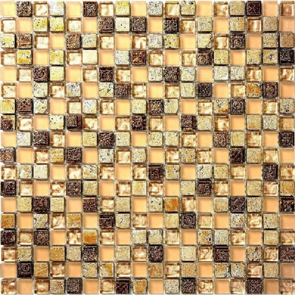 Apollo Tile (Sample) Wall Tile Mini Square Gold and Brown 4-in x 4-in Glossy Glass/Metal/Stone Marble Wall Tile