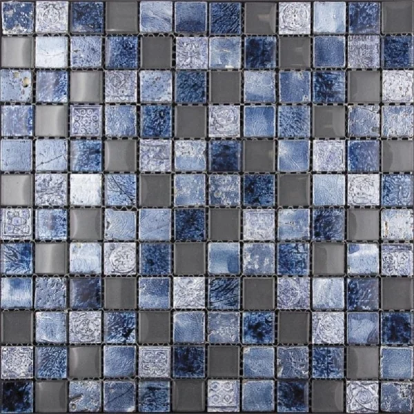 Apollo Tile (Sample) Wall Tile Mini Square Gray and Blue 4-in x 4-in Glossy Glass/Metal/Stone Marble Wall Tile