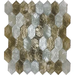 Apollo Tile (Sample) Wall White and Gold Natural Shell 4-in x 4-in Polished Marble Honeycomb Patterned Wall Tile