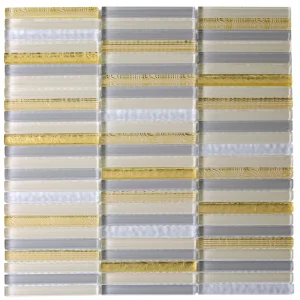 Apollo Tile (Sample) Waterfall Gold and Beige 4-in x 4-in Glossy Glass Linear Patterned Wall Tile