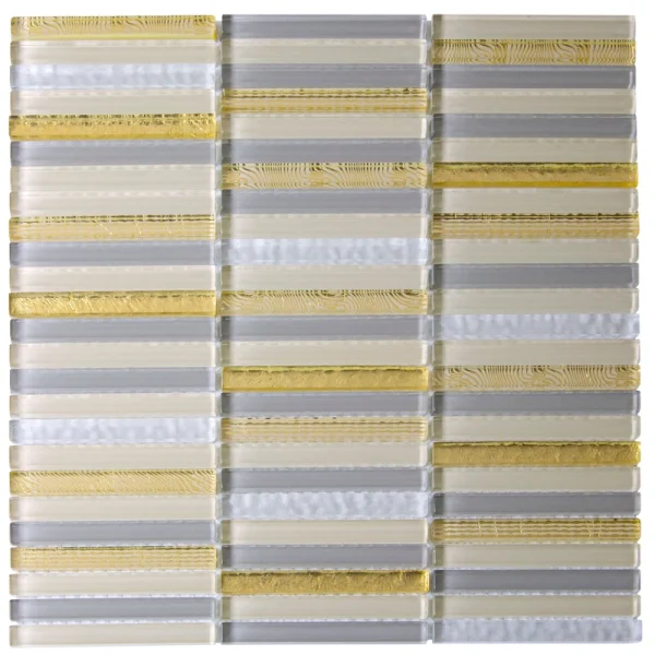 Apollo Tile (Sample) Waterfall Gold and Beige 4-in x 4-in Glossy Glass Linear Patterned Wall Tile
