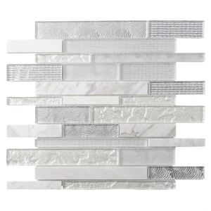 Apollo Tile (Sample) Waterfall White and Gray 4-in x 4-in Multi-finish Glass/Metal/Stone Marble Linear Mosaic Wall Tile