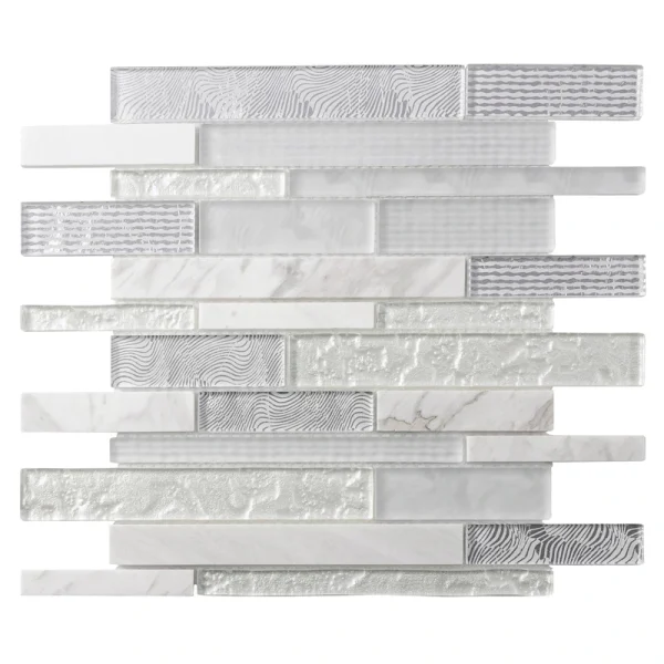 Apollo Tile (Sample) Waterfall White and Gray 4-in x 4-in Multi-finish Glass/Metal/Stone Marble Linear Mosaic Wall Tile