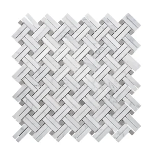 Apollo Tile (Sample) White, Beige 4-in x 4-in Polished Glass/Metal/Stone Marble Basketweave Marble Look Floor and Wall Tile