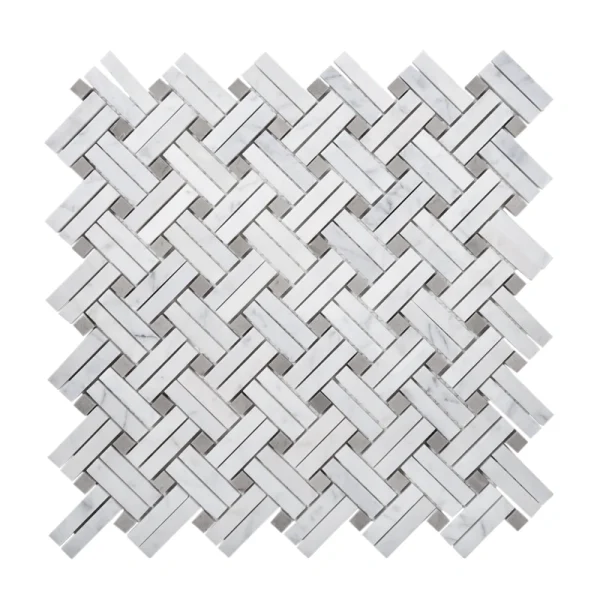 Apollo Tile (Sample) White, Beige 4-in x 4-in Polished Glass/Metal/Stone Marble Basketweave Marble Look Floor and Wall Tile