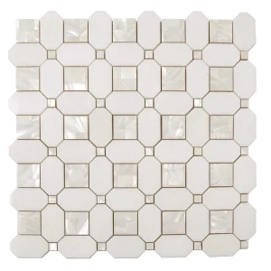 Apollo Tile (Sample) Winterland Pearl White 12-in x 12-in Polished Marble Octagon Dot Patterned Floor and Wall Tile