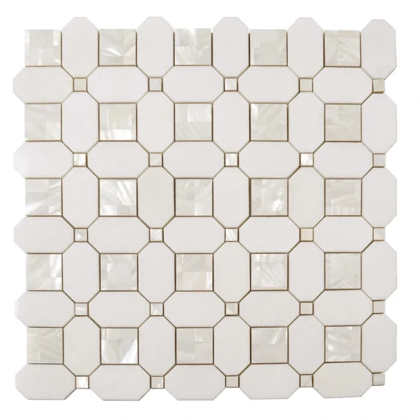 Apollo Tile (Sample) Winterland Pearl White 12-in x 12-in Polished Marble Octagon Dot Patterned Floor and Wall Tile