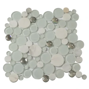 Apollo Tile (Sample) Winterland White 4-in x 4-in Glossy Glass Circular Patterned Wall Tile