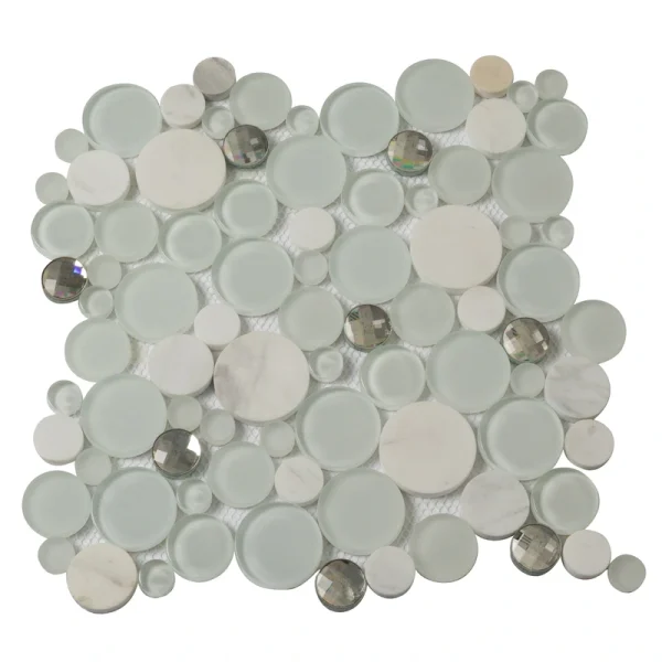 Apollo Tile (Sample) Winterland White 4-in x 4-in Glossy Glass Circular Patterned Wall Tile