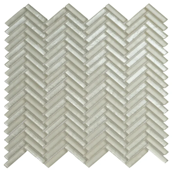 Apollo Tile (Sample) Winterland White 4-in x 4-in Glossy Glass Herringbone Mosaic Floor and Wall Tile