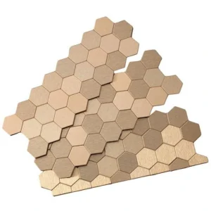 Aspect by ACP Aspect 11″ x 4″ Champagne Peel & Stick Metal Matted Honeycomb Backsplash Tiles – 3 Pack