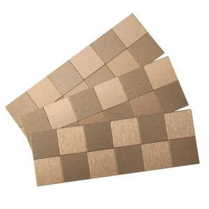 Aspect by ACP Aspect 12″ x 4″ Champagne Peel & Stick Metal Matted Square Backsplash Tiles – 3 Pack