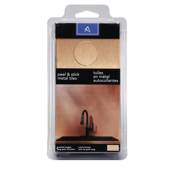 Aspect by ACP Aspect 3″ x 6″ Copper Peel & Stick Brushed Metal Long Grain Backsplash Tiles – 8 Pack