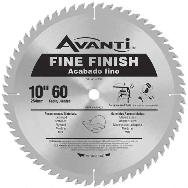 Avanti 10 in. x 60-Tooth Fine Finish Circular Saw Blade
