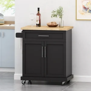 BABOOM Black Composite Base with Composite Top Rolling Kitchen Cart (18-in x 32-in x 34.5-in)