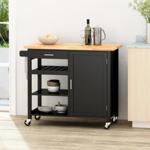 BABOOM Black Composite Base with Wood Top Rolling Kitchen Cart (18.9-in x 41.75-in x 35.25-in)