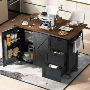 BABOOM Black Mdf Base with Composite Wood Top Rolling Kitchen Island (28.75-in x 54.5-in x 36.5-in)