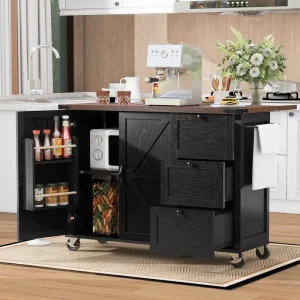 BABOOM Black Mdf Base with Mdf Top Rolling Kitchen Cart (28.75-in x 54.5-in x 36.5-in)