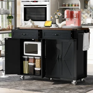 BABOOM Black Mdf Base with Mdf Wood Top Rolling Kitchen Cart (28.75-in x 53.5-in x 36.5-in)