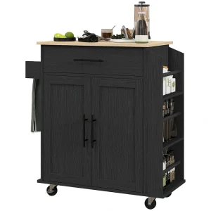BABOOM Black Mdf Base with Mdf Wood Top Rolling Kitchen Island (15-in x 29.9-in x 34.1-in)