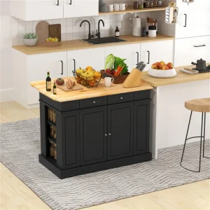 BABOOM Black Mdf Base with Mdf Wood Top Rolling Kitchen Island (36 x 47 x 36)