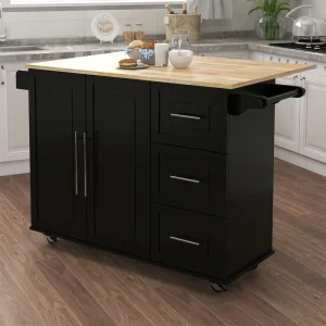 BABOOM Black Mdf Base with Wood Top Rolling Kitchen Island (16.93-in x 53.54-in x 36.02-in)
