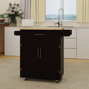 BABOOM Black Mdf Base with Wood Top Rolling Kitchen Island (17.71-in x 38.18-in x 36.02-in)