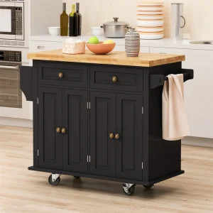 BABOOM Black Mdf Base with Wood Top Rolling Kitchen Island (17.72-in x 43.31-in x 33.27-in)