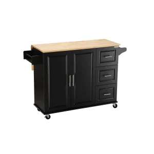 BABOOM Black Mdf Base with Wood Top Rolling Kitchen Island (17-in x 53.93-in x 36.22-in)