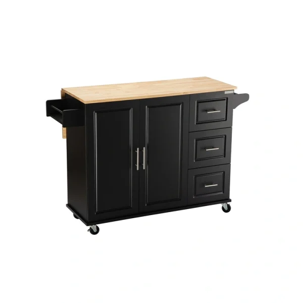 BABOOM Black Mdf Base with Wood Top Rolling Kitchen Island (17-in x 53.93-in x 36.22-in)
