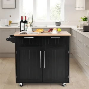 BABOOM Black Mdf Base with Wood Top Rolling Kitchen Island (18-in x 37-in)