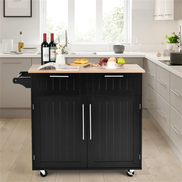 BABOOM Black Mdf Base with Wood Top Rolling Kitchen Island (18-in x 37-in)