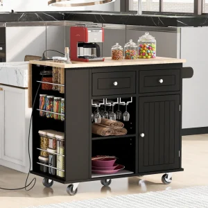 BABOOM Black Mdf Base with Wood Top Rolling Kitchen Island (29.33-in x 39.8-in x 33.7-in)