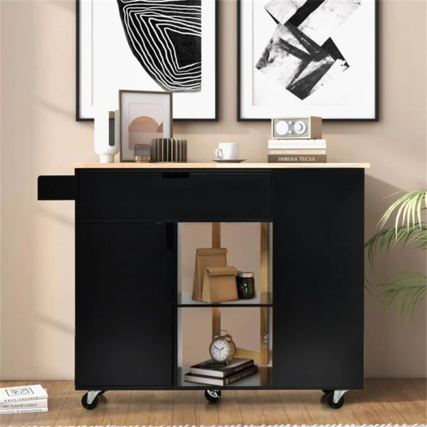 BABOOM Black Mdf Base with Wood Top Rolling Kitchen Island (30-in x 49-in x 36-in)