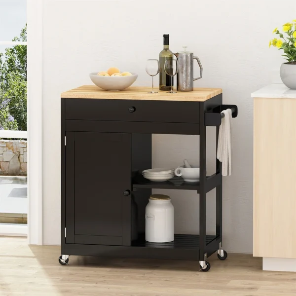 BABOOM Black Wood Base with Wood Top Rolling Kitchen Cart (17-in x 32.5-in x 34.5-in)