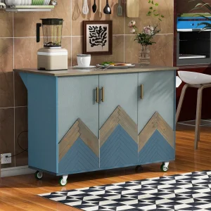 BABOOM Blue Mdf Base with Wood Top Rolling Kitchen Island (25.7-in x 51.57-in x 36.7-in)