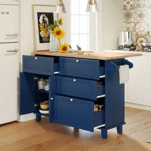 BABOOM Blue Wood Base with Wood Top Kitchen Island (29.5-in x 50.3-in x 36.6-in)