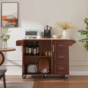 BABOOM Brown Composite Base with Composite Laminate Top Rolling Kitchen Cart (18.1-in x 53.8-in x 35.5-in)