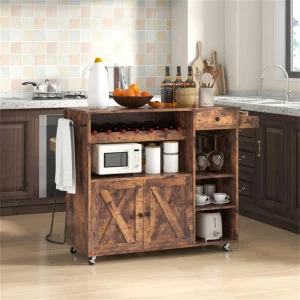 BABOOM Brown Composite Base with Composite Top Rolling Kitchen Island (27-in x 47.5-in x 34.5-in)