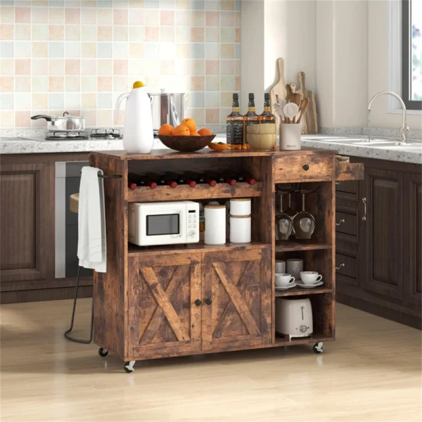 BABOOM Brown Composite Base with Composite Top Rolling Kitchen Island (27-in x 47.5-in x 34.5-in)