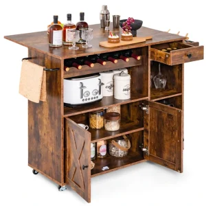 BABOOM Brown Composite Base with Wood Top Rolling Kitchen Island (27-in x 47.5-in x 34.5-in)